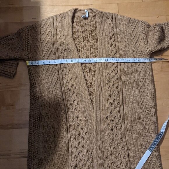SIMONS braid knit textured knit camel brown open front long cardigan XS @M2 - Picture 4 of 12